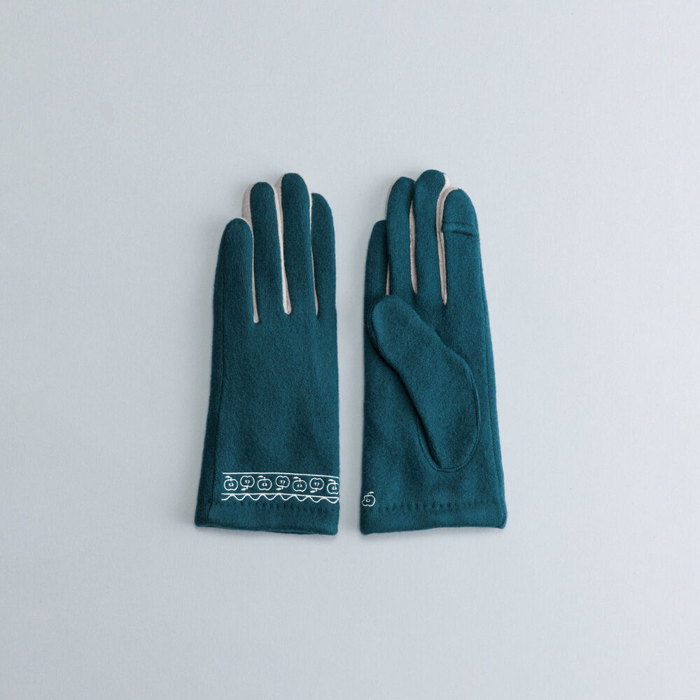 BACKYARD FAMILY「クロダ 手袋 レディース 通販 グローブ 手ぶくろ 暖かい かわいい 可愛い リンゴ 刺繍 通勤」|手袋|グリーン1