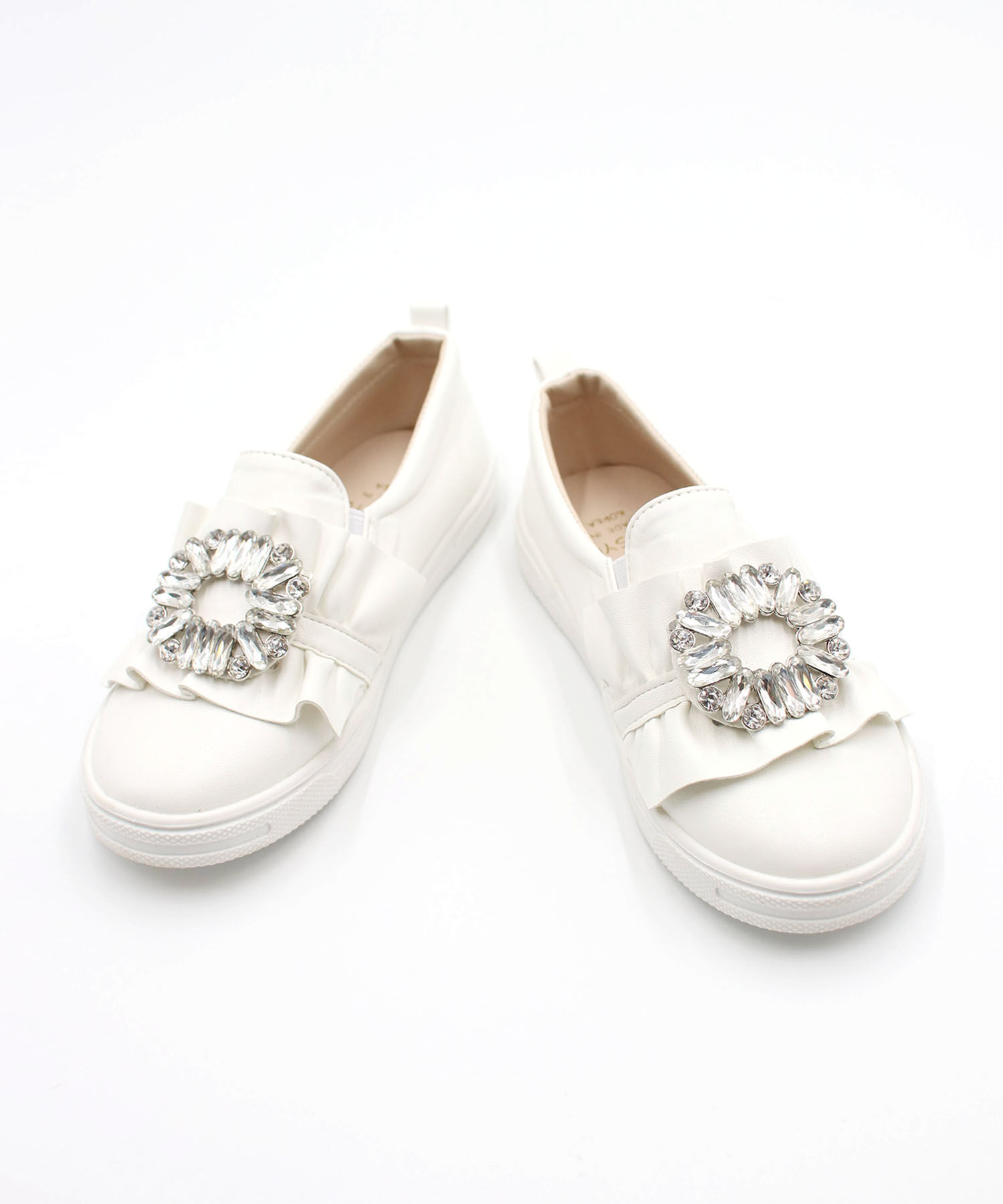 BACKYARD FAMILY「キッズ スリッポン 女の子 通販 紐なしスニーカー 57062202 白 ホワイト ビジュー」|スリッポン|