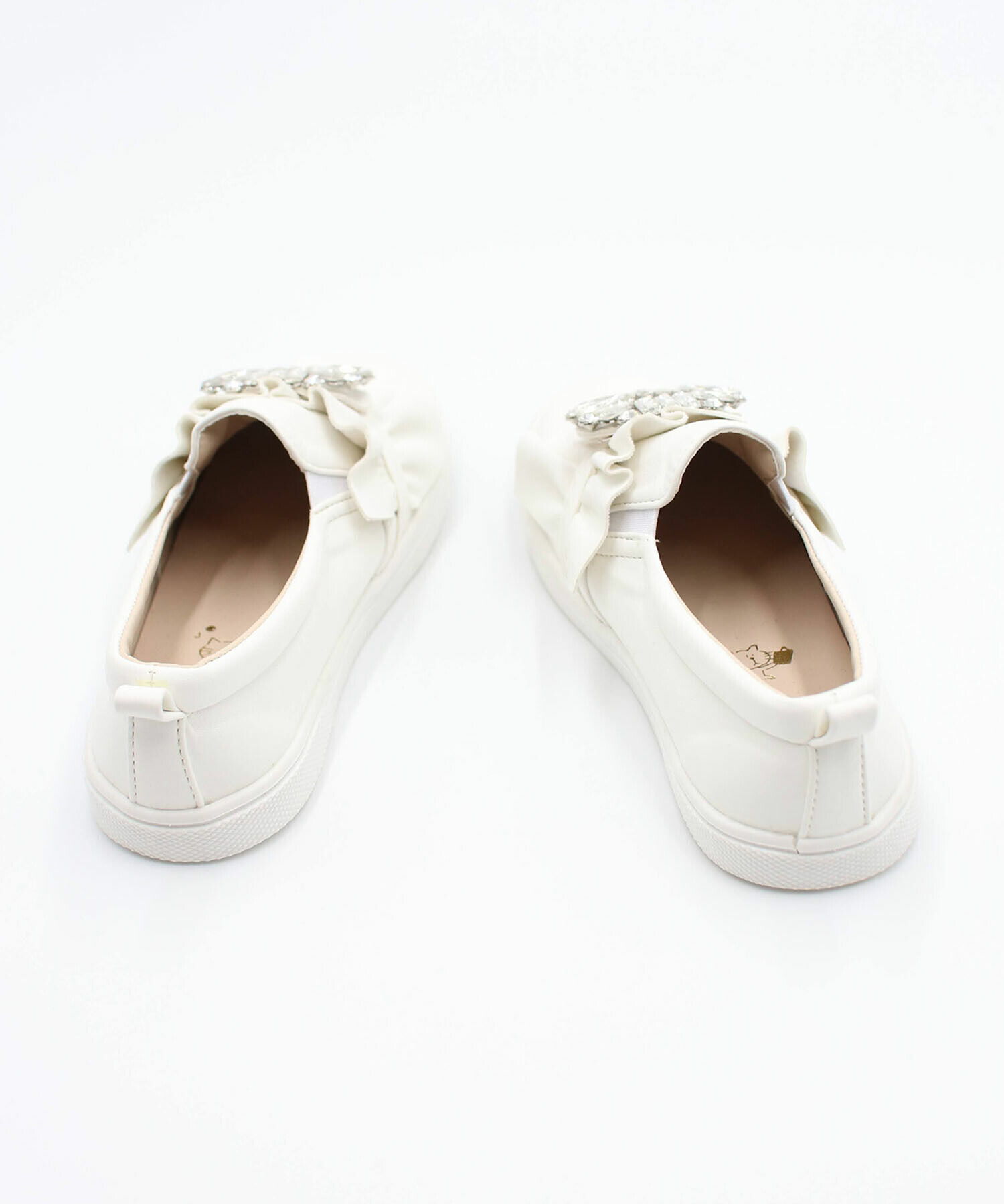 BACKYARD FAMILY「キッズ スリッポン 女の子 通販 紐なしスニーカー 57062202 白 ホワイト ビジュー」|スリッポン|