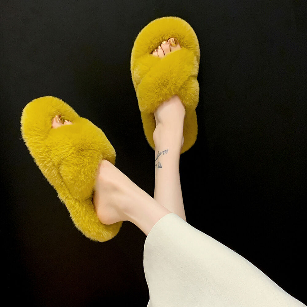 BACKYARD FAMILY「スリッパ おしゃれ 冬用 通販 ルームシューズ 冬 フェイク ファー レディース もこもこ」|ルームシューズ|イエロー1