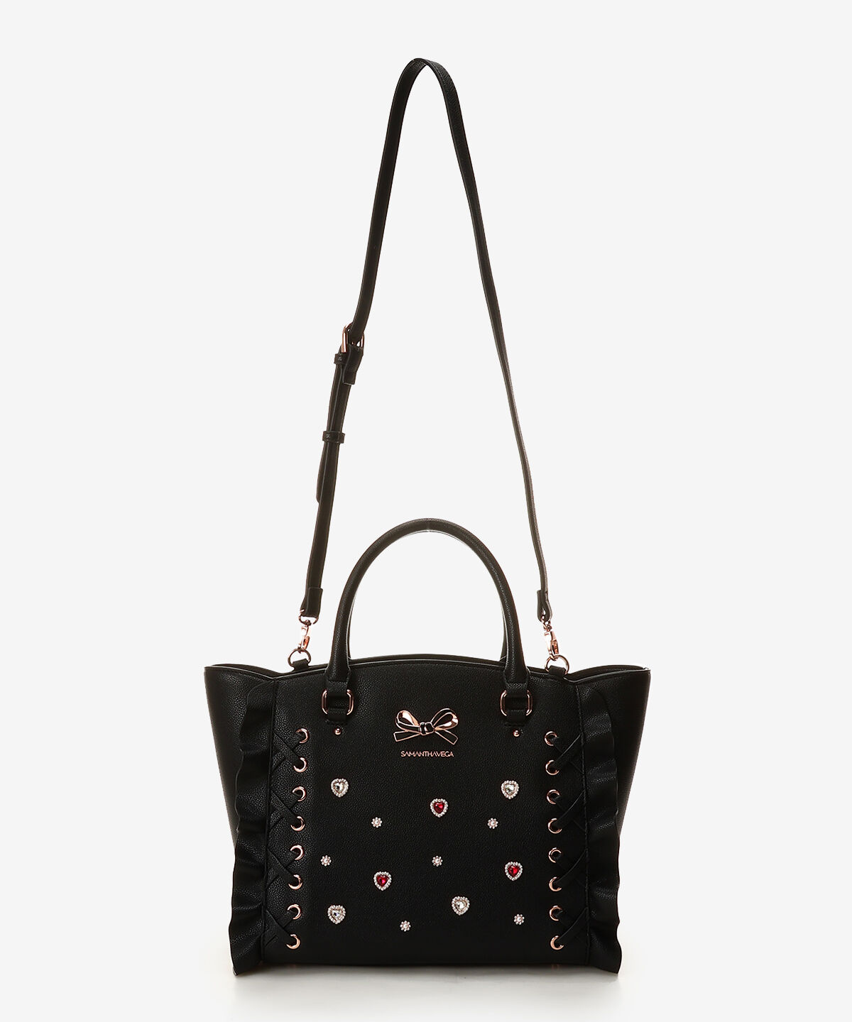 Samantha Vega「レースアップハートビジューフラッタ―(小)」|ハンドバッグ|