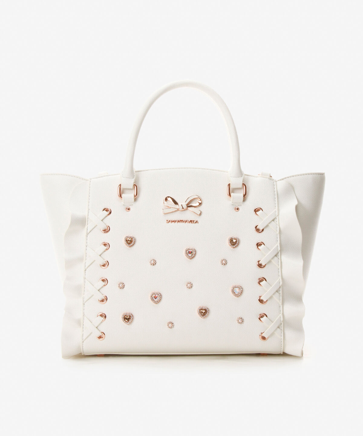 Samantha Vega「レースアップハートビジューフラッタ―(小)」|ハンドバッグ|