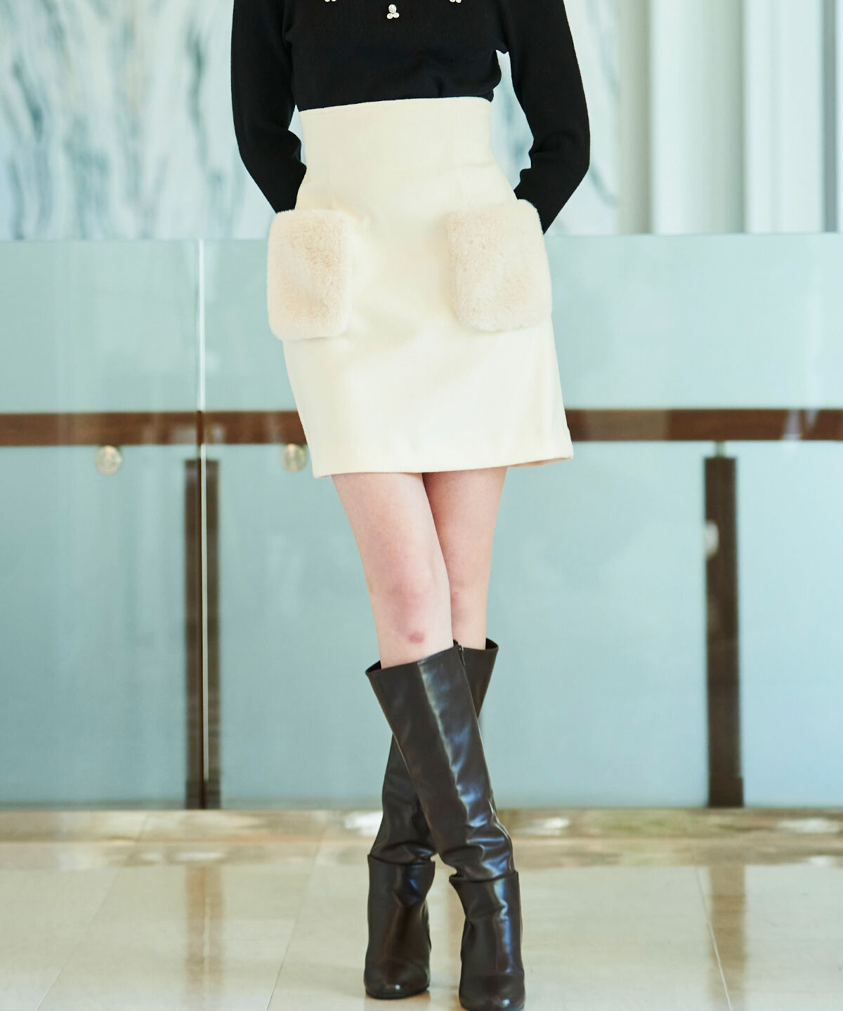 アンドクチュール「ウールライクポケファーミニスカート」|台形|