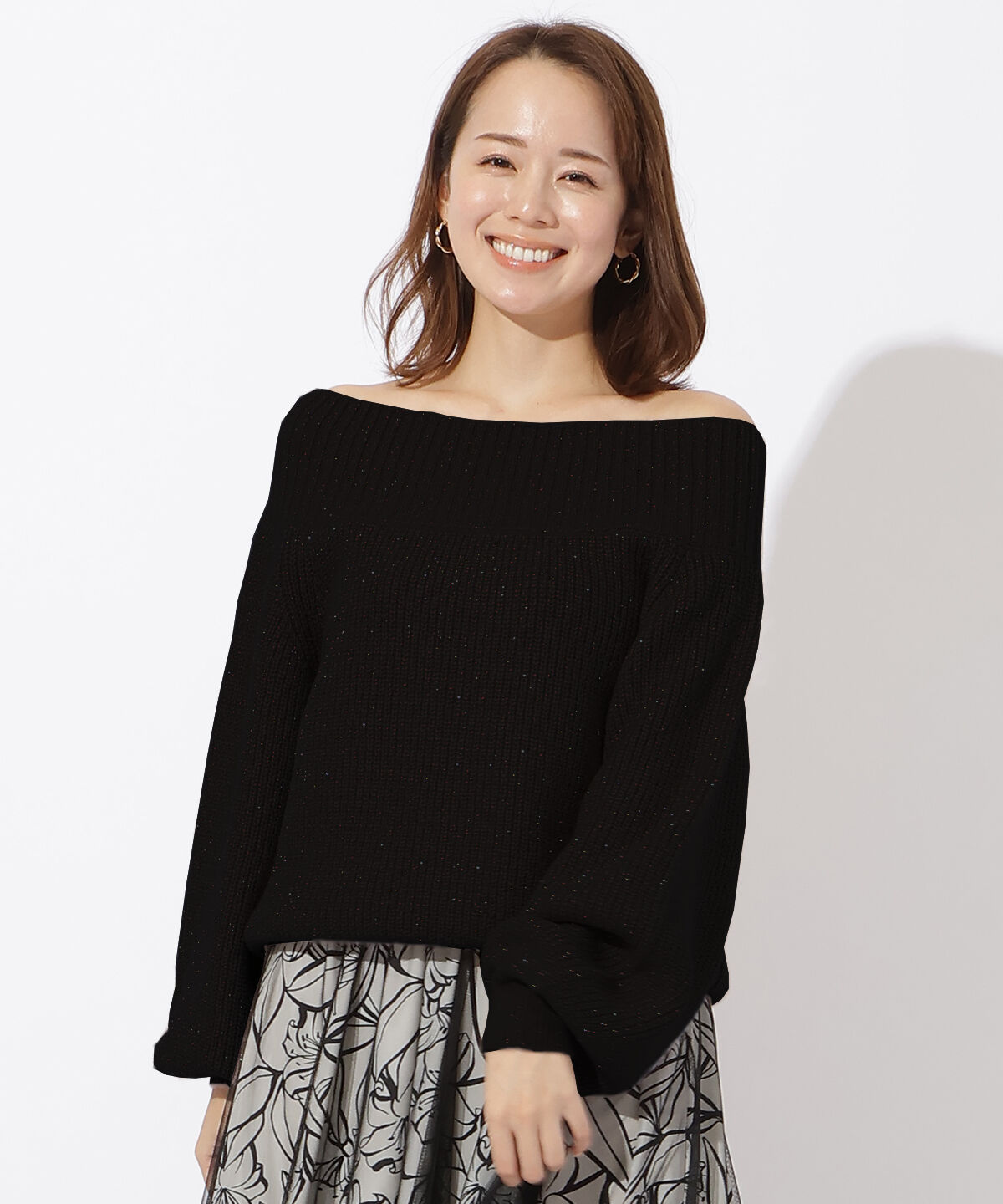 アンドクチュール「モヘアライクオフショルプルオーバー」|ニット・セーター|ブラック