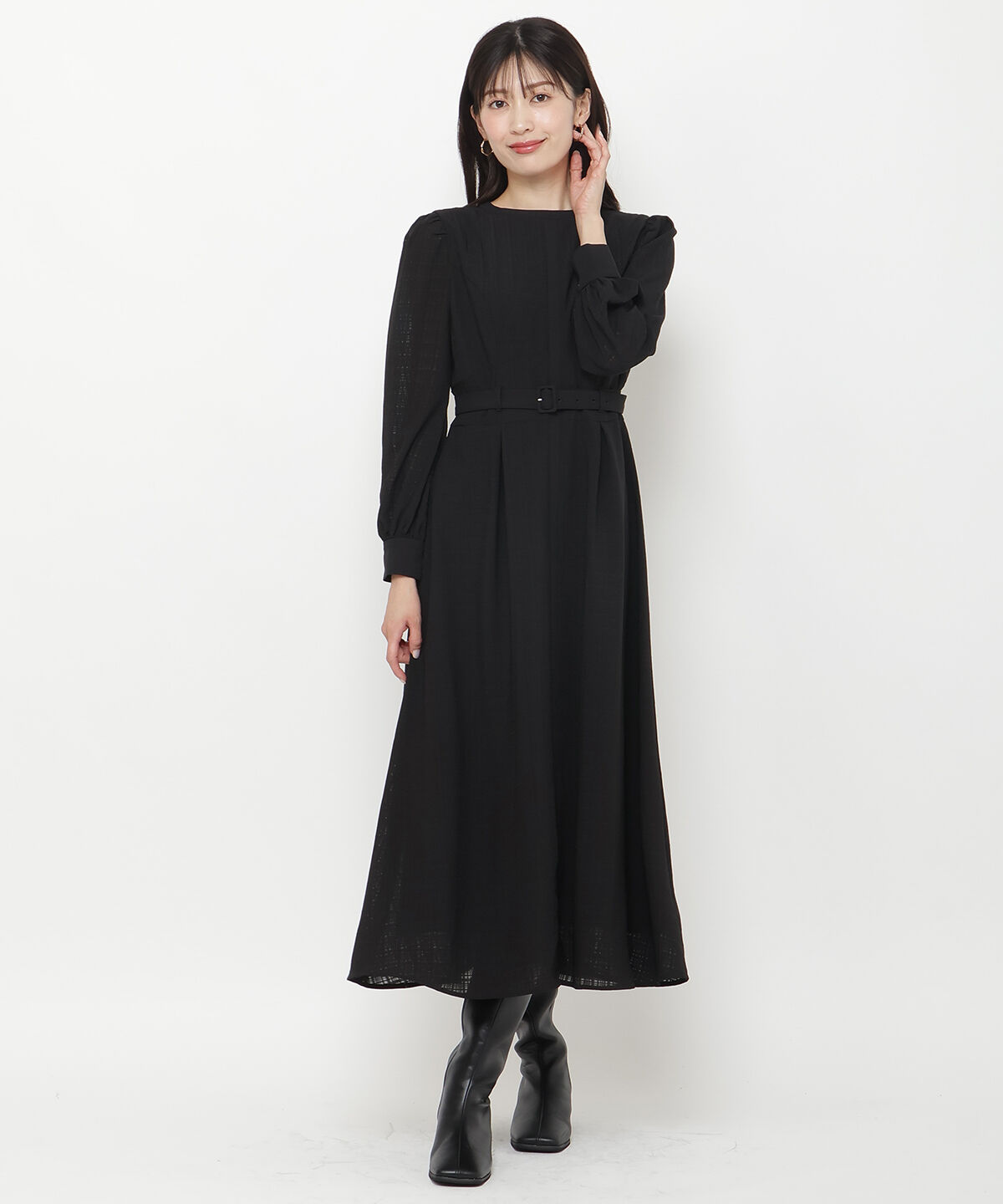 アンドクチュール「シアーチェックサテントリミングワンピース」|ワンピース|