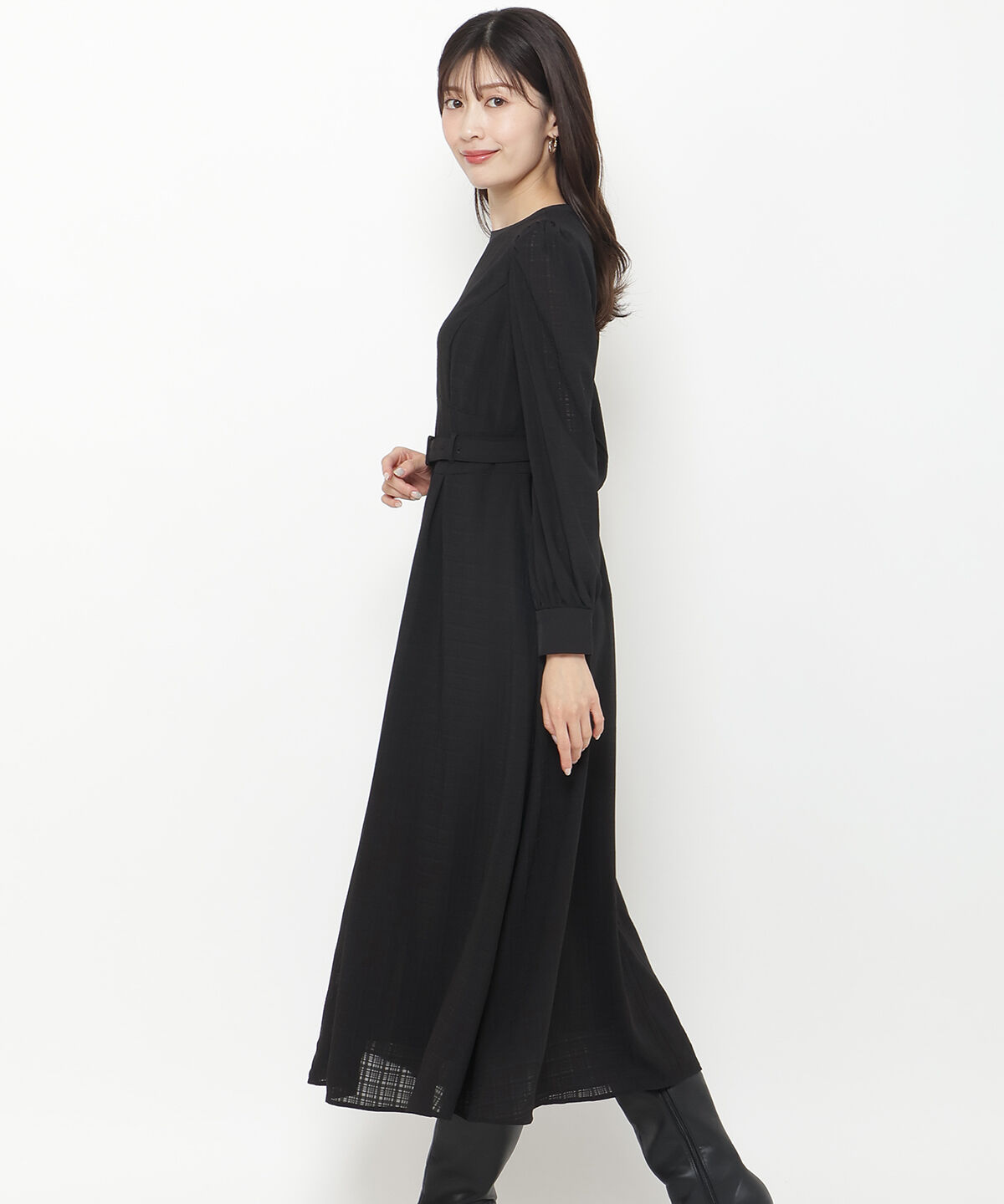 アンドクチュール「シアーチェックサテントリミングワンピース」|ワンピース|