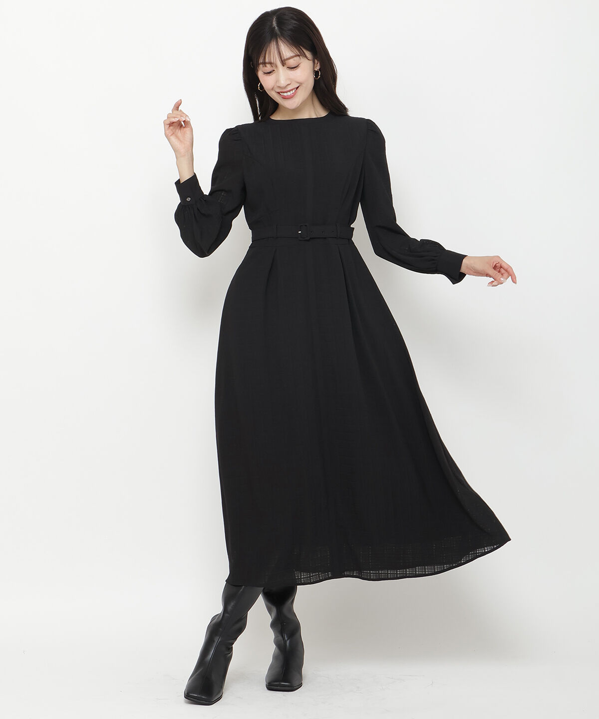 アンドクチュール「シアーチェックサテントリミングワンピース」|ワンピース|