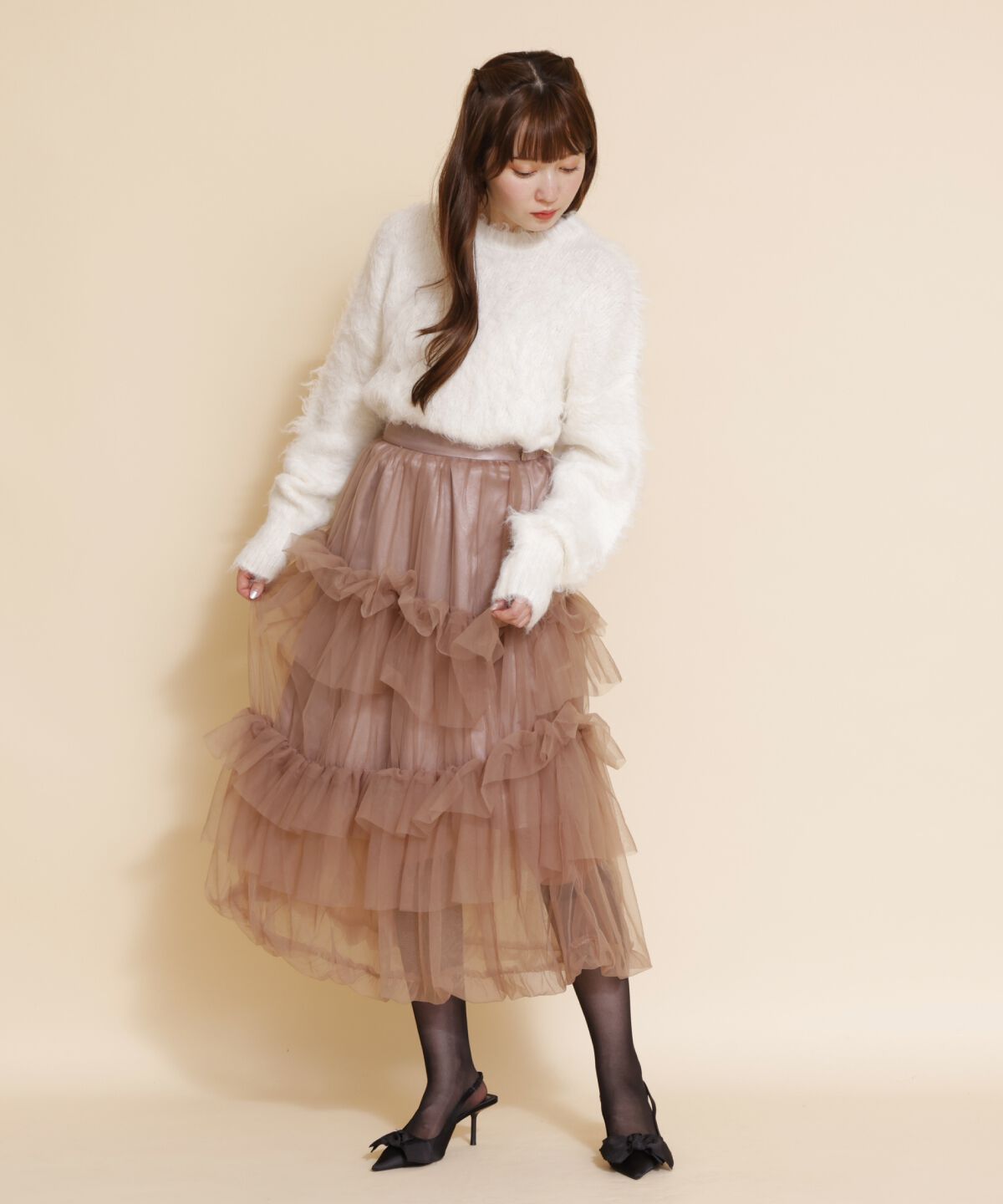REDYAZEL「チュールフリルティアードスカート」|フレア|