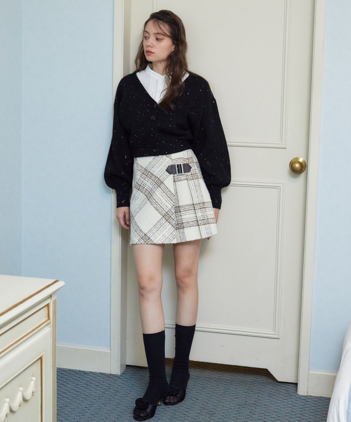 REDYAZEL「ブークレチェックミニスカート」|フレア|