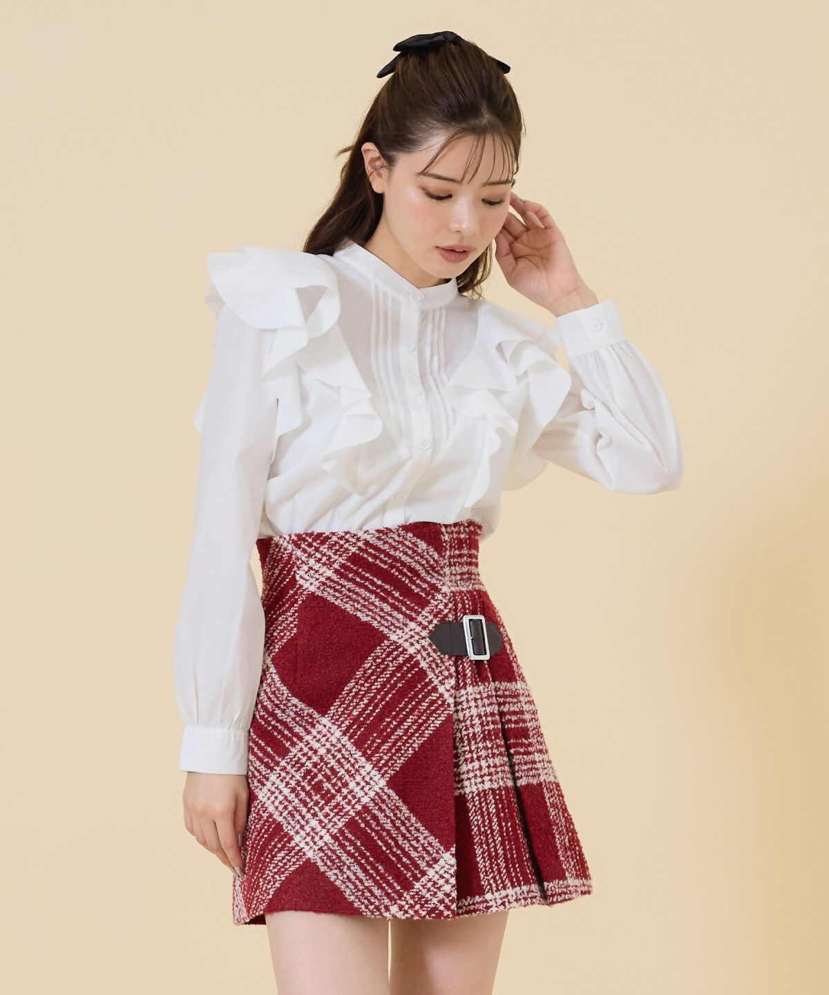 REDYAZEL「ブークレチェックミニスカート」|フレア|赤系チェック