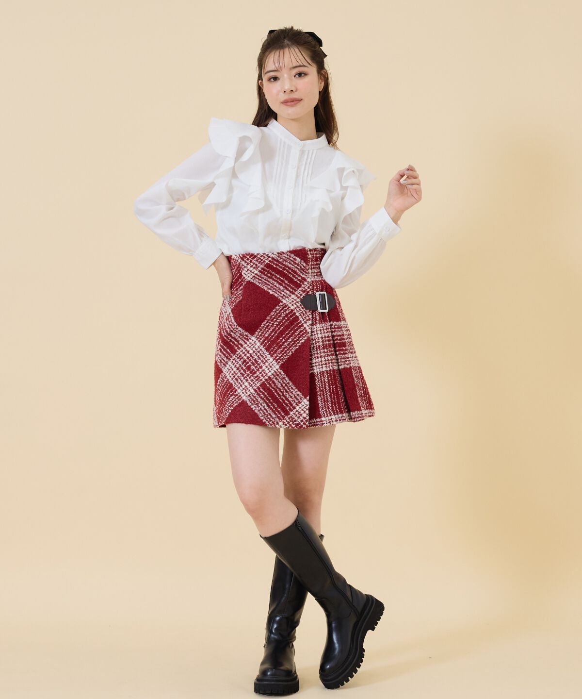 REDYAZEL「ブークレチェックミニスカート」|フレア|