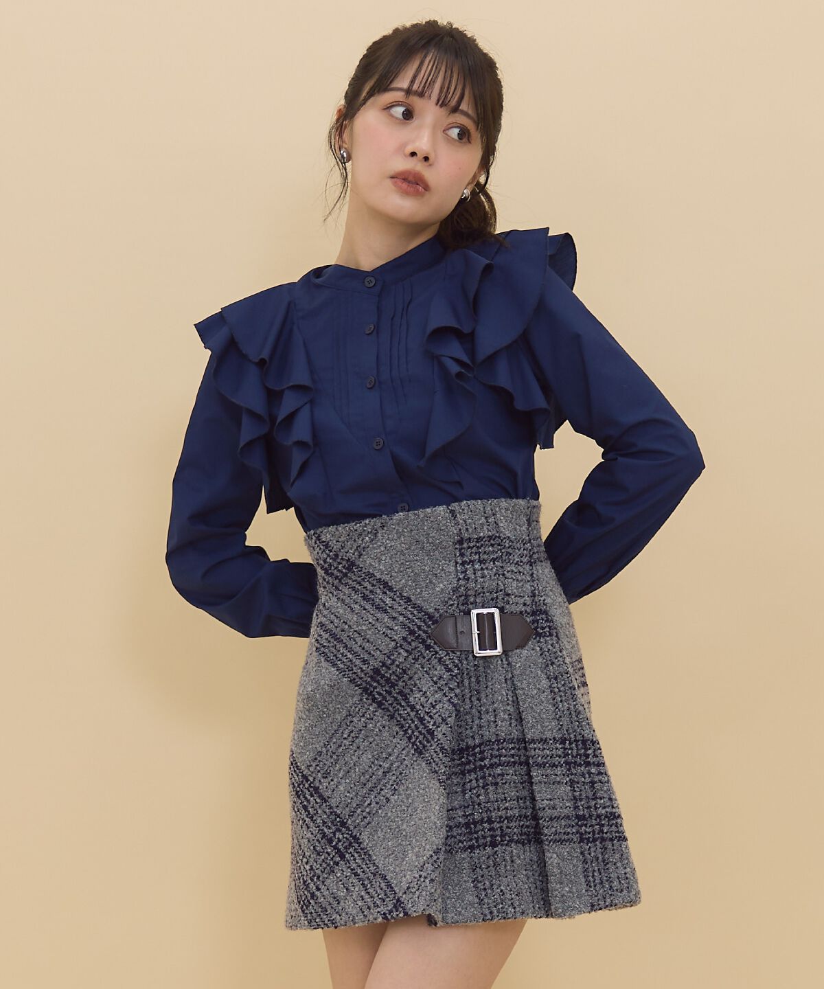 REDYAZEL「ブークレチェックミニスカート」|フレア|ｸﾞﾚｰ系ﾁｪｯｸ