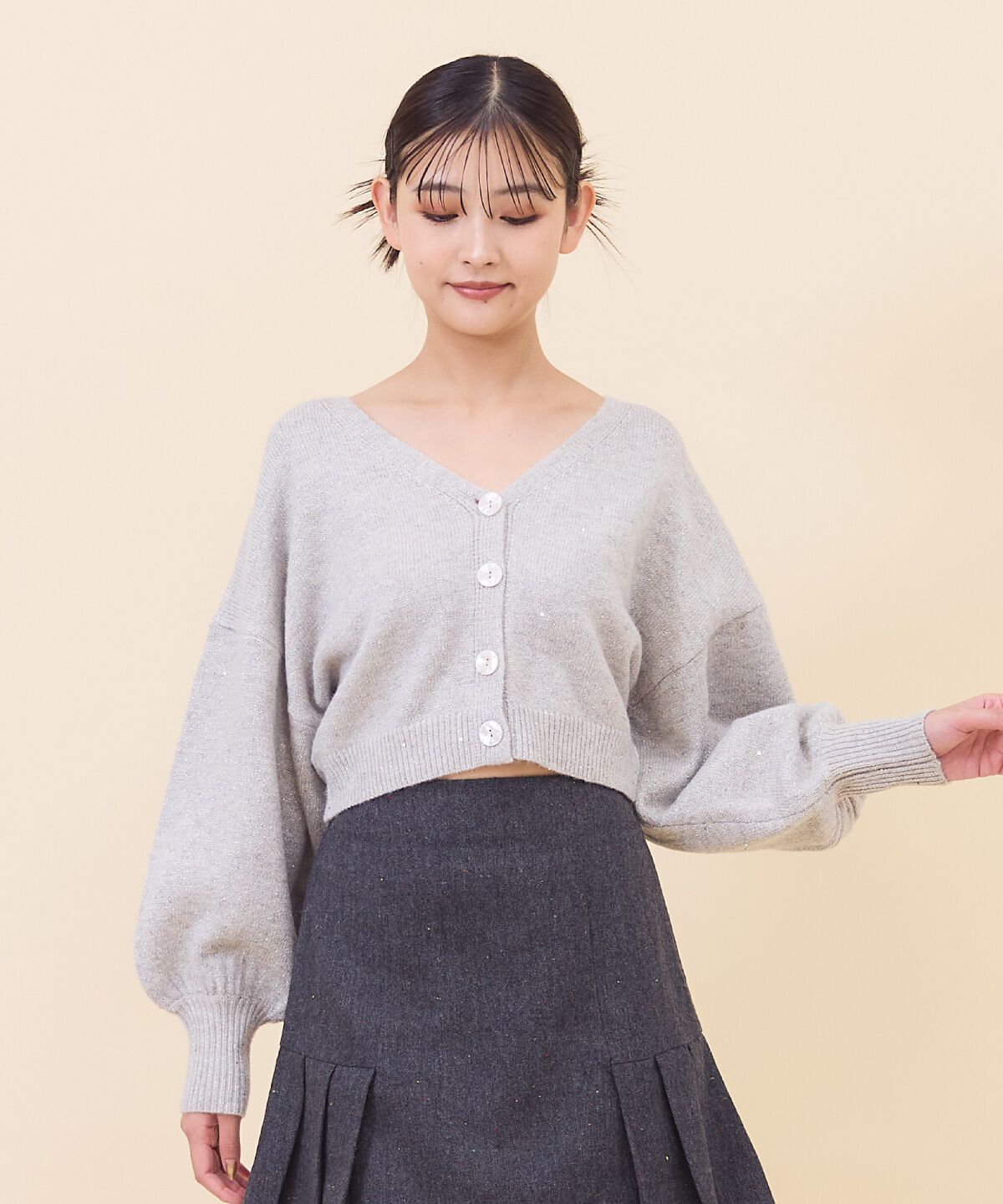 REDYAZEL「ラメスパンコールショートカーディガン」|カーディガン|