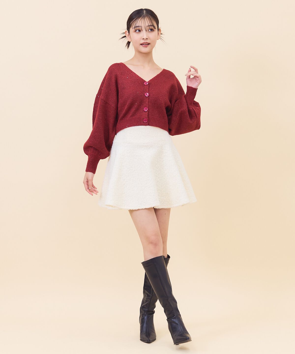 REDYAZEL「ラメスパンコールショートカーディガン」|カーディガン|