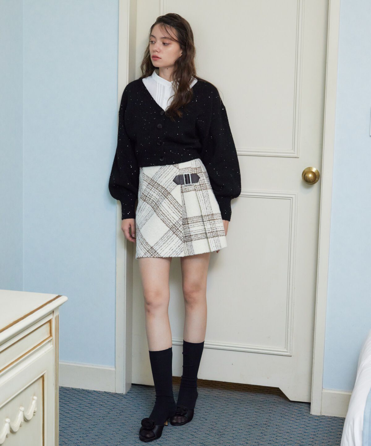 REDYAZEL「ラメスパンコールショートカーディガン」|カーディガン|