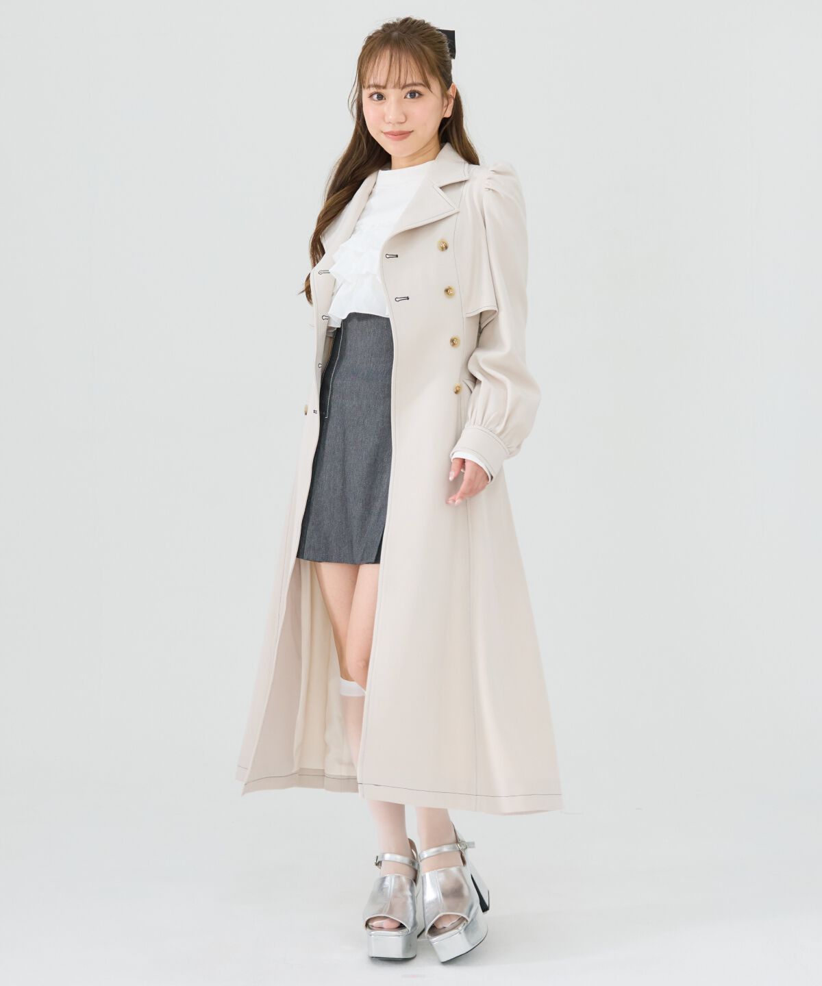 REDYAZEL「パフスリーブロングトレンチコート」|トレンチコート|
