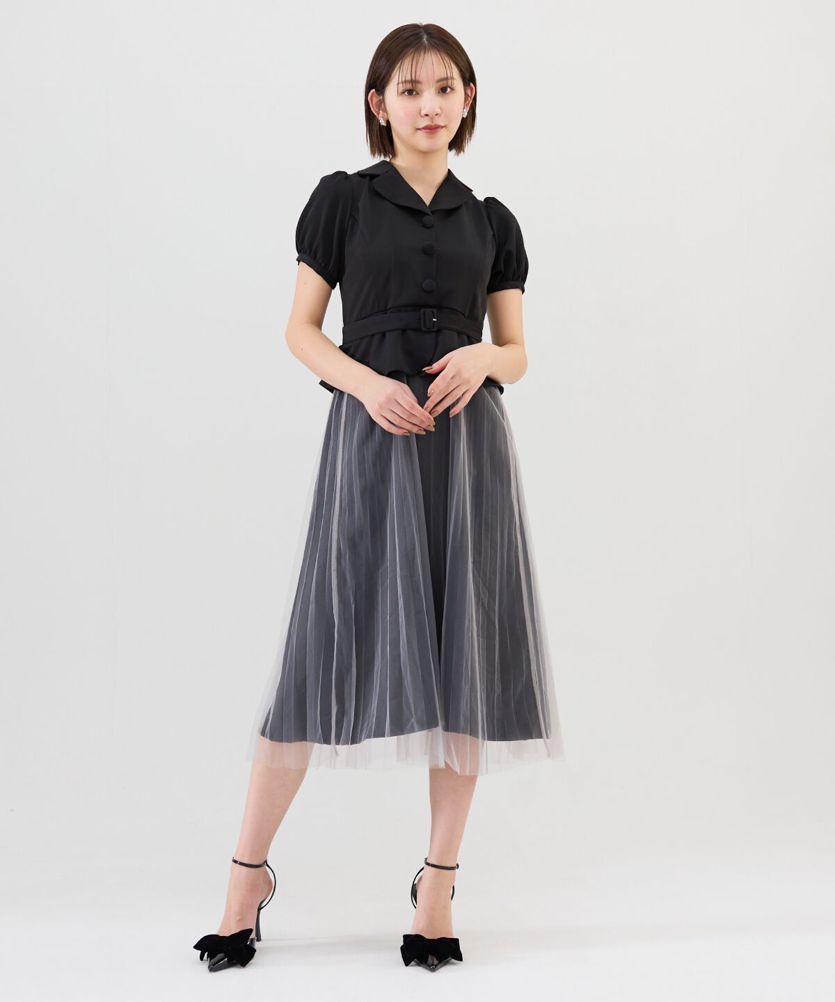 REDYAZEL「ツイル&times;チュールプリーツワンピース」|ワンピース|