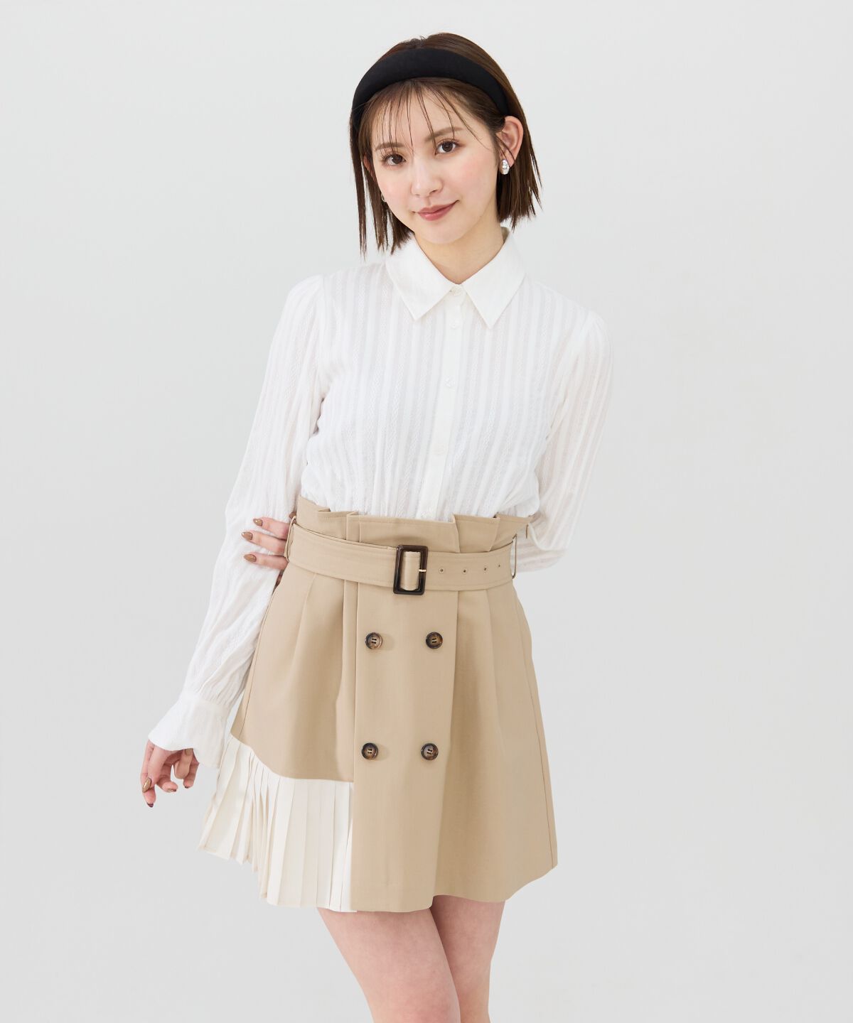 REDYAZEL「プリーツアシメミニスカート」|フレア|