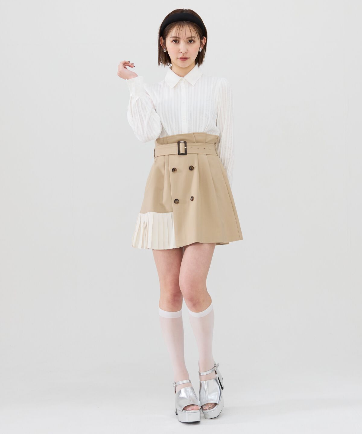 REDYAZEL「プリーツアシメミニスカート」|フレア|