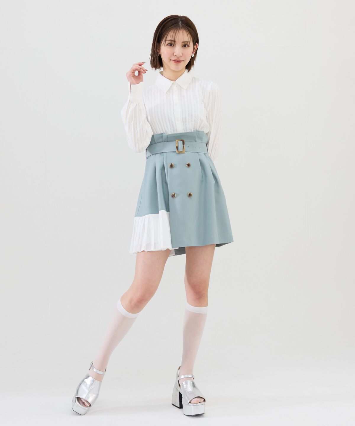 REDYAZEL「プリーツアシメミニスカート」|フレア|