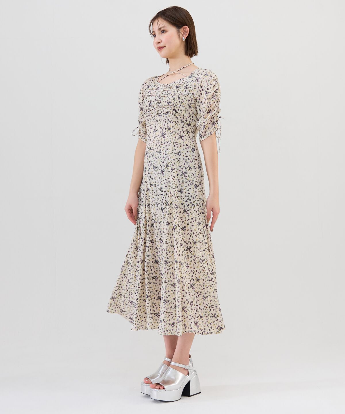 REDYAZEL「フラワープリントシャーリングワンピース」|ワンピース|