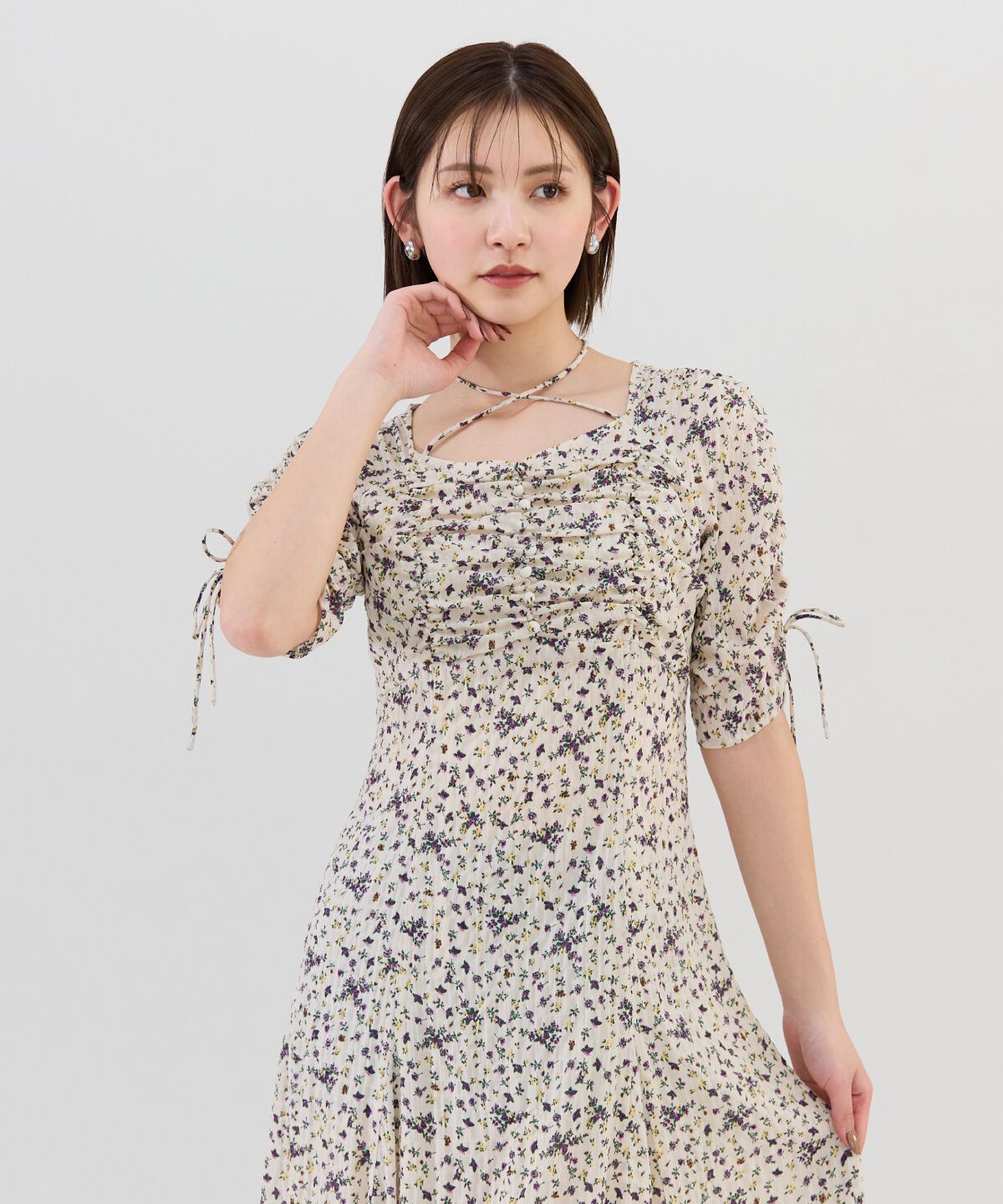 REDYAZEL「フラワープリントシャーリングワンピース」|ワンピース|