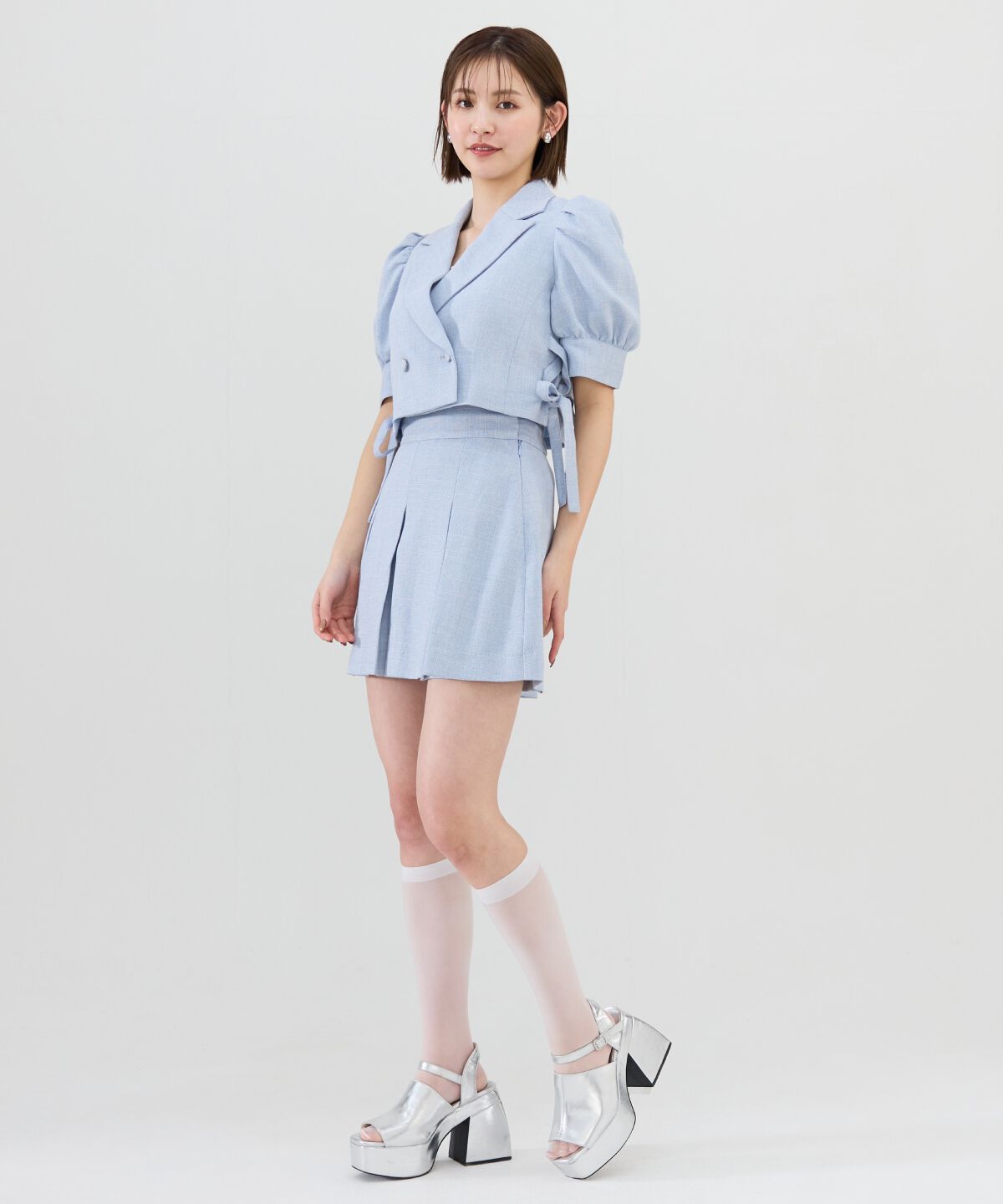 REDYAZEL「サイドレースアップ半袖ショートジャケット」|テーラードジャケット|