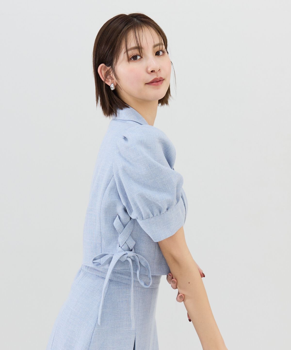 REDYAZEL「サイドレースアップ半袖ショートジャケット」|テーラードジャケット|