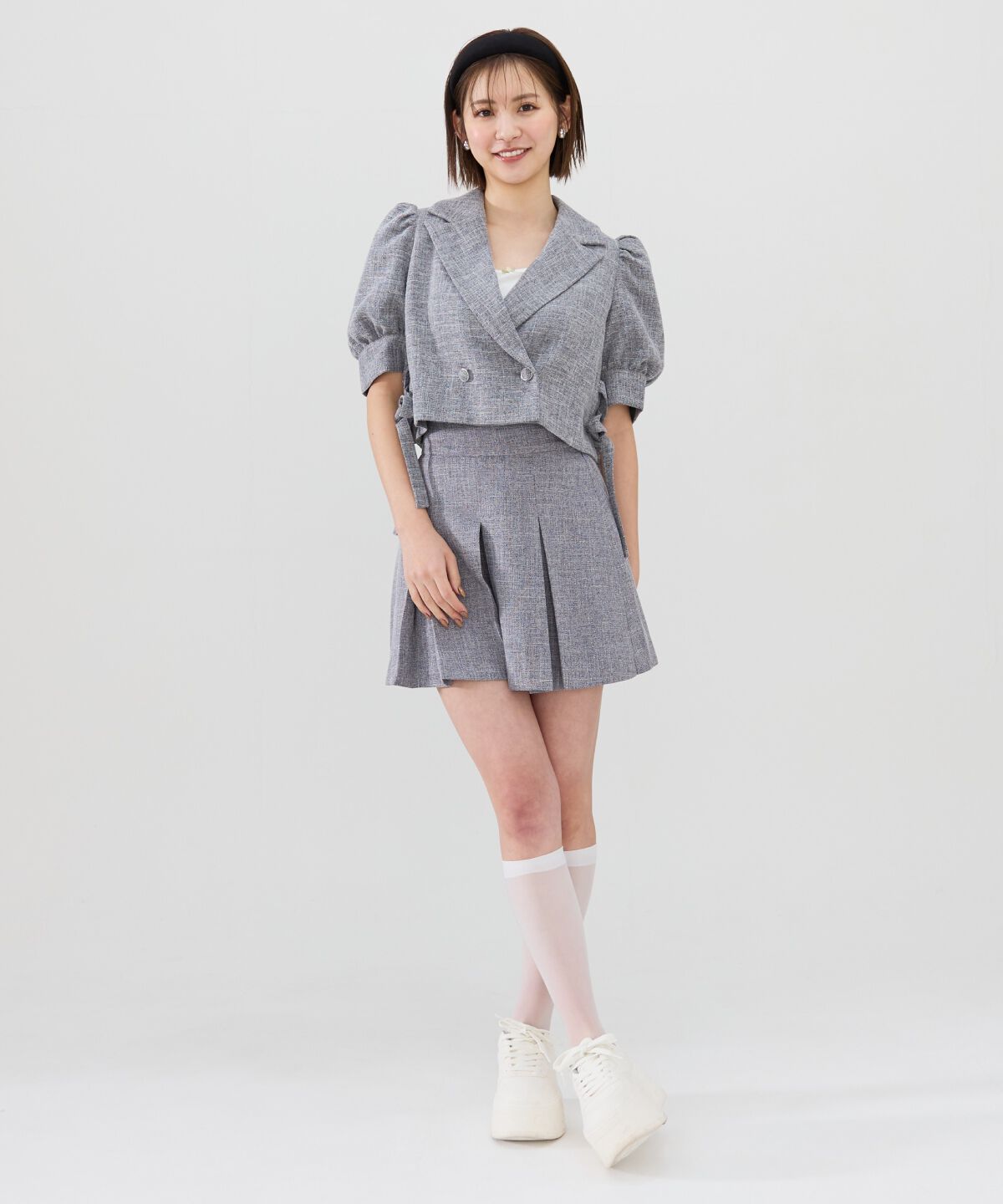 REDYAZEL「サイドレースアップ半袖ショートジャケット」|テーラードジャケット|