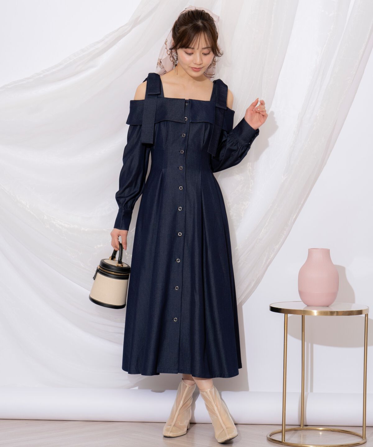 WILLSELECTION「ショルダーリボンタックウエストシャツワンピース」|ワンピース|