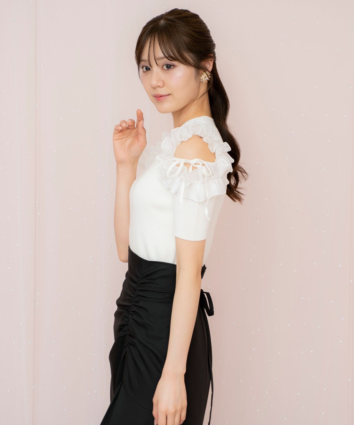 WILLSELECTION「フリルショルダーハーフスリーブニット」|ニット・セーター|