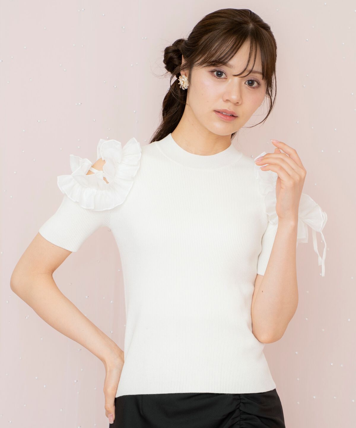 WILLSELECTION「フリルショルダーハーフスリーブニット」|ニット・セーター|