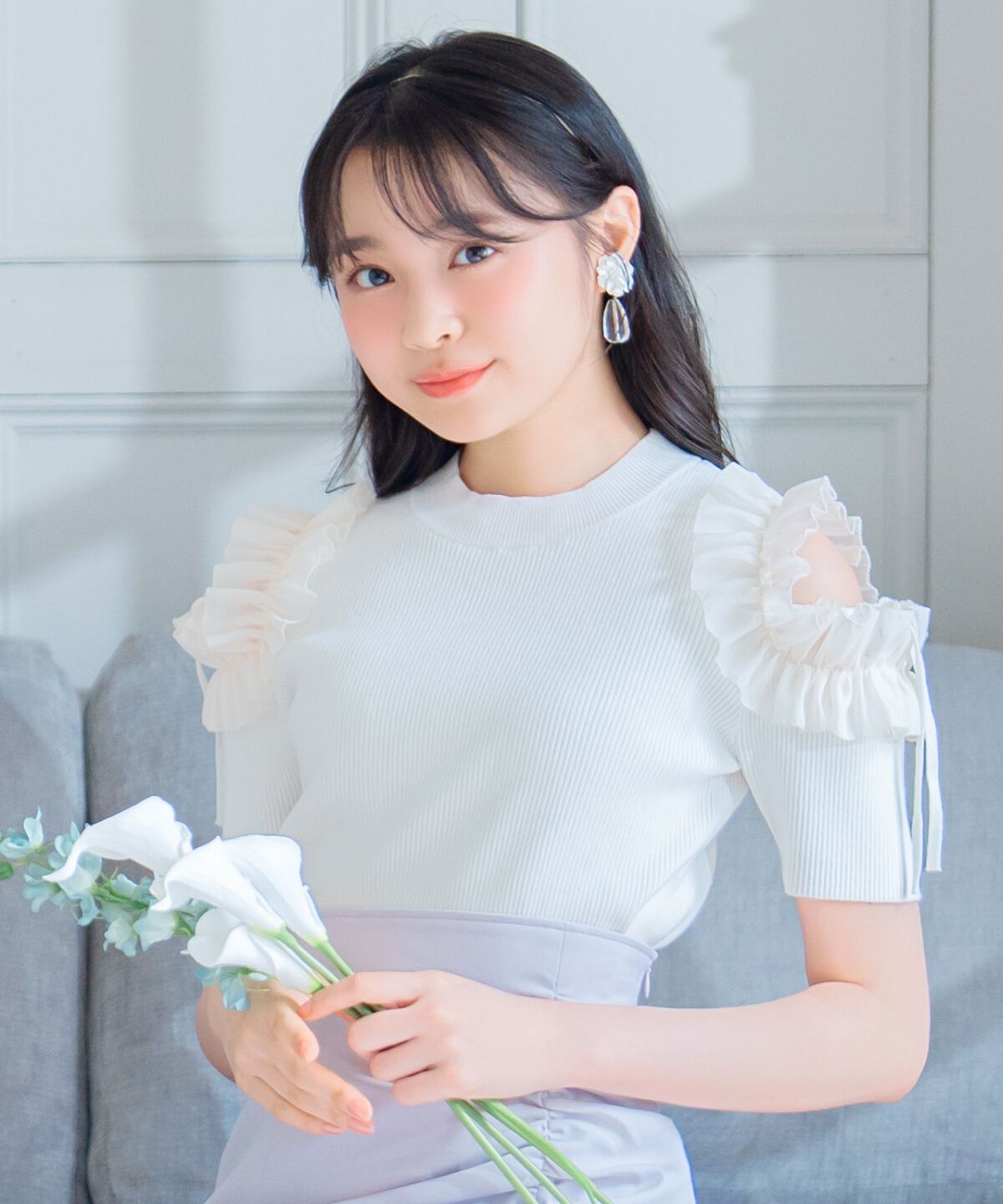 WILLSELECTION「フリルショルダーハーフスリーブニット」|ニット・セーター|