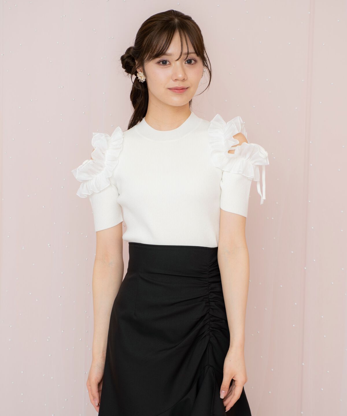 WILLSELECTION「フリルショルダーハーフスリーブニット」|ニット・セーター|