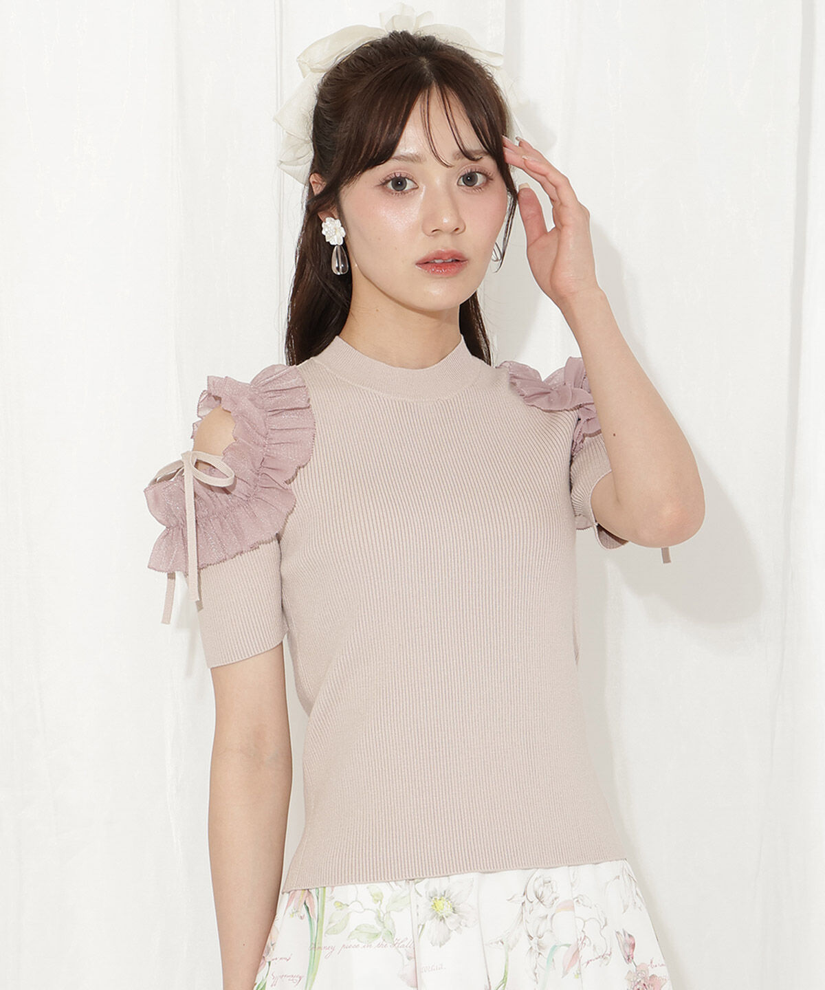 WILLSELECTION「フリルショルダーハーフスリーブニット」|ニット・セーター|