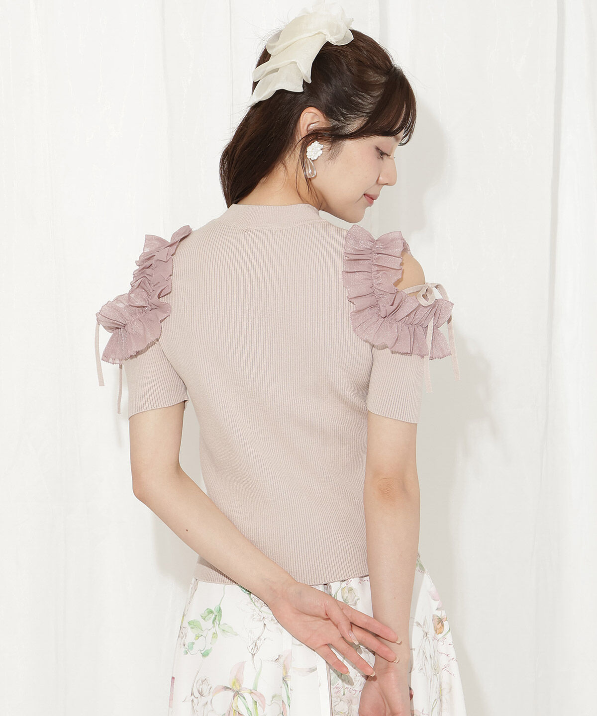 WILLSELECTION「フリルショルダーハーフスリーブニット」|ニット・セーター|