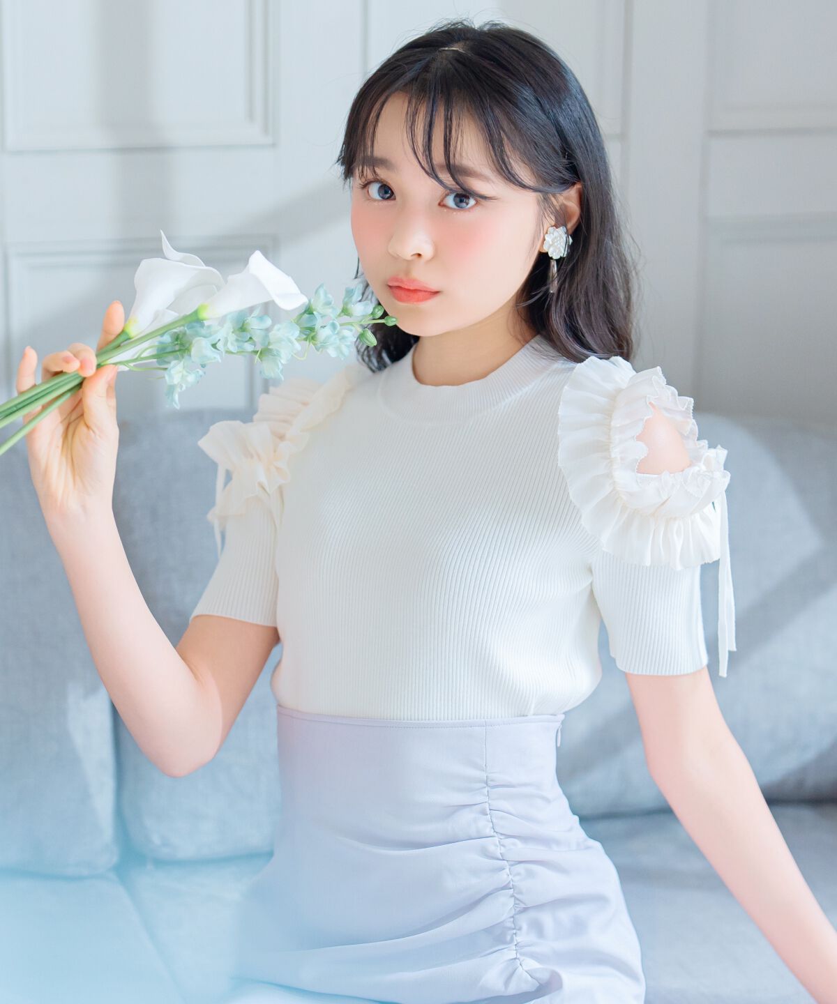 WILLSELECTION「フリルショルダーハーフスリーブニット」|ニット・セーター|