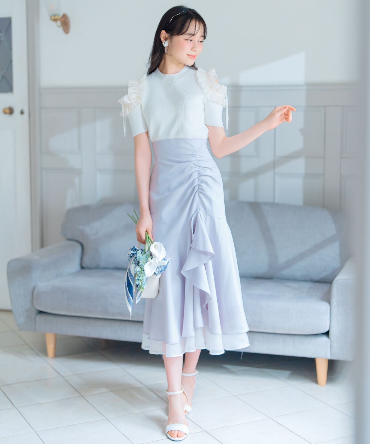 WILLSELECTION「フリルショルダーハーフスリーブニット」|ニット・セーター|