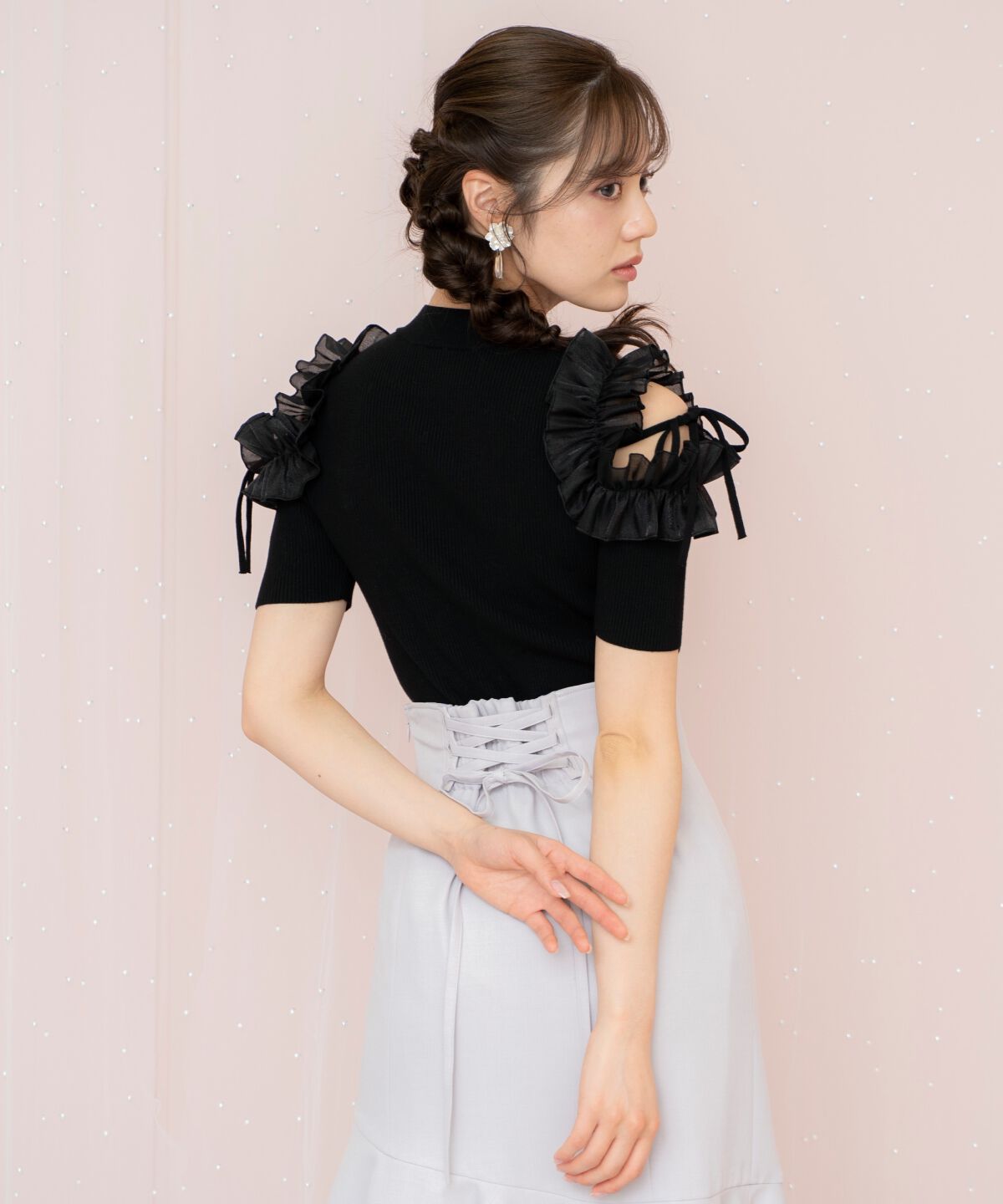 WILLSELECTION「フリルショルダーハーフスリーブニット」|ニット・セーター|