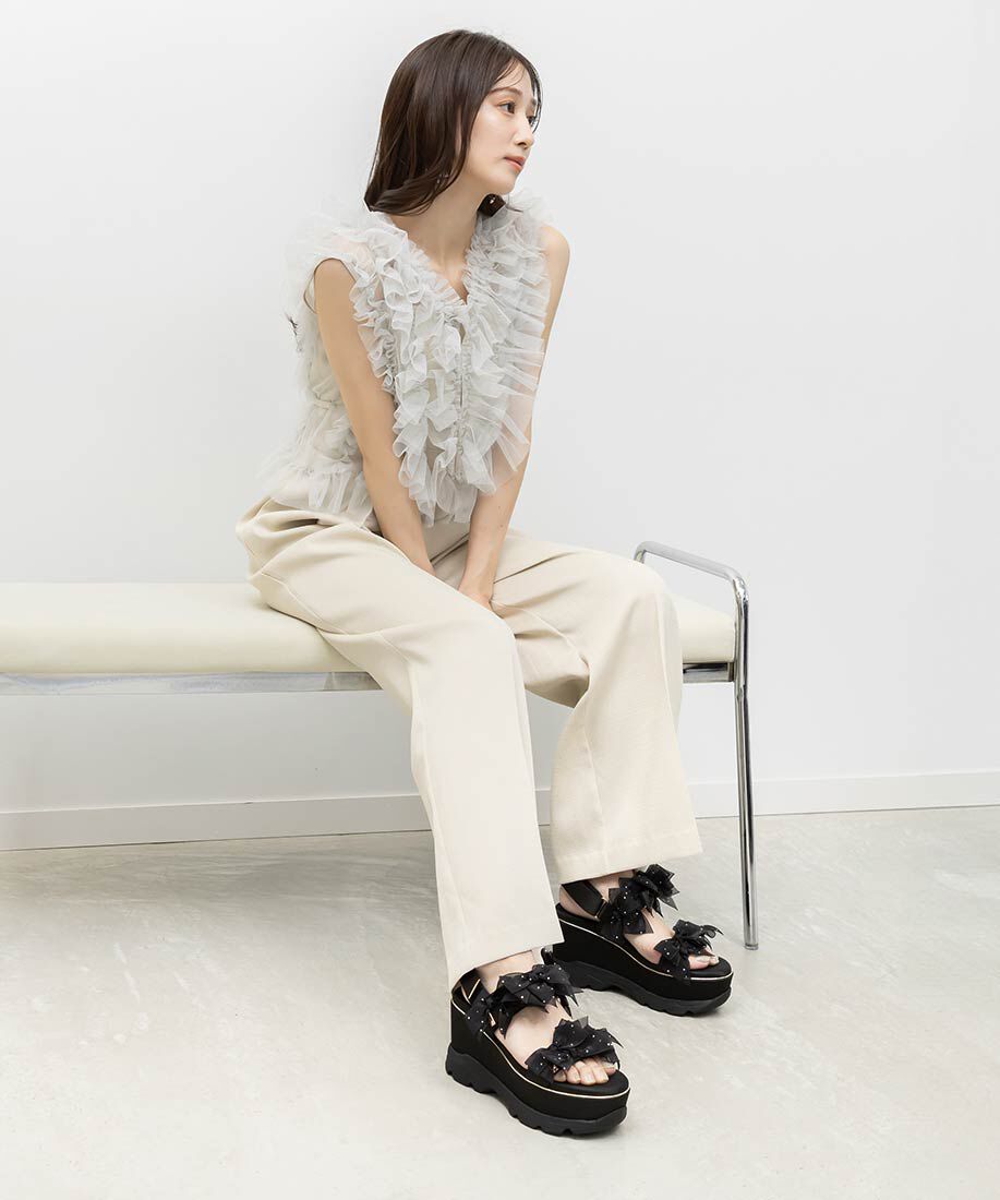  「シアーミニリボンウェッジスポーツサンダル」|サンダル|