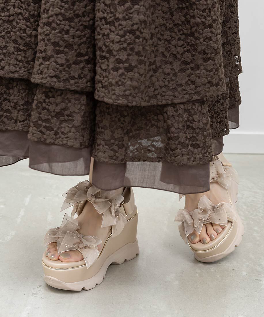  「シアーミニリボンウェッジスポーツサンダル」|サンダル|