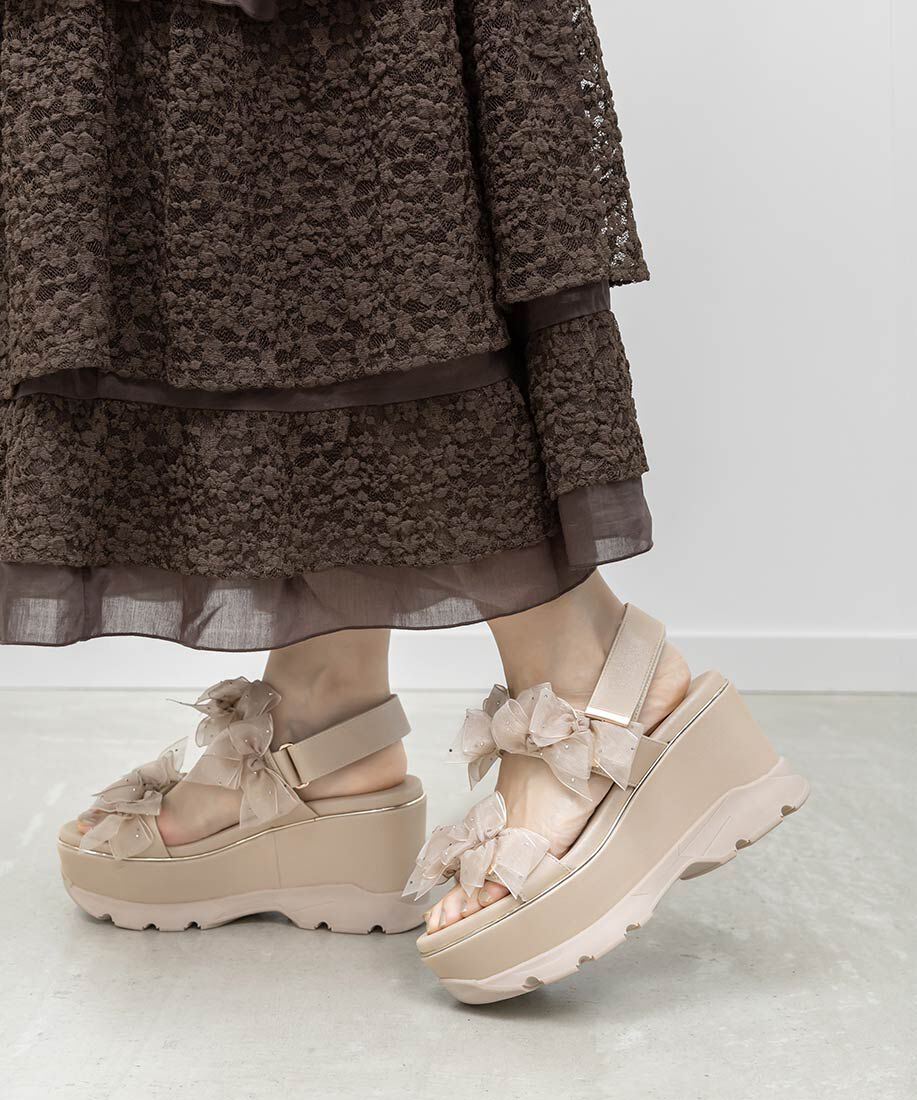  「シアーミニリボンウェッジスポーツサンダル」|サンダル|