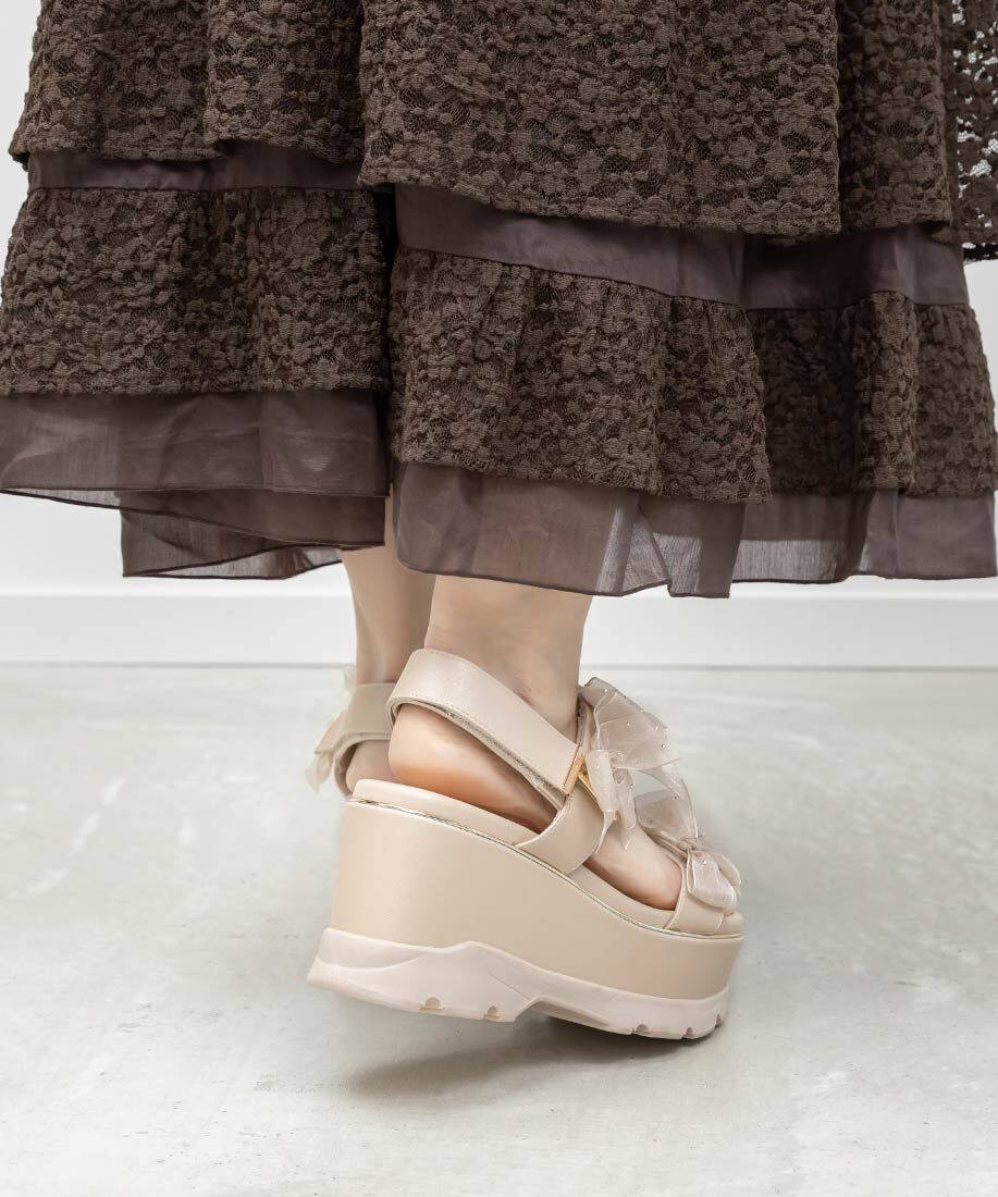  「シアーミニリボンウェッジスポーツサンダル」|サンダル|