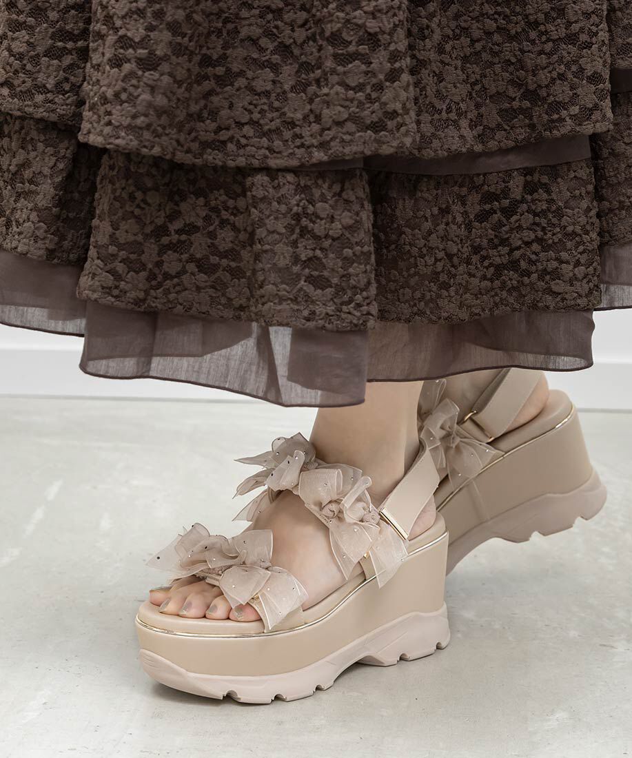  「シアーミニリボンウェッジスポーツサンダル」|サンダル|