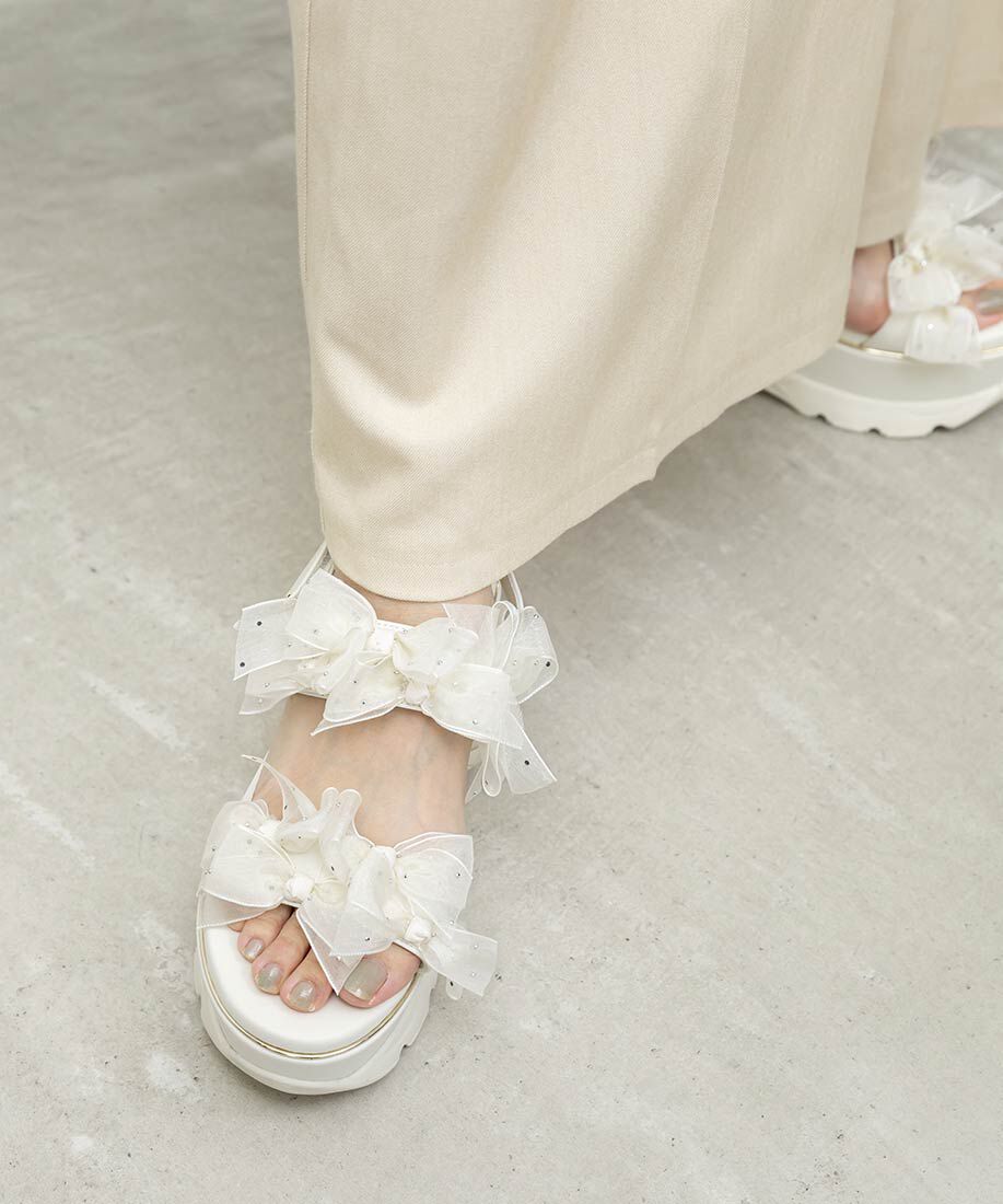  「シアーミニリボンウェッジスポーツサンダル」|サンダル|