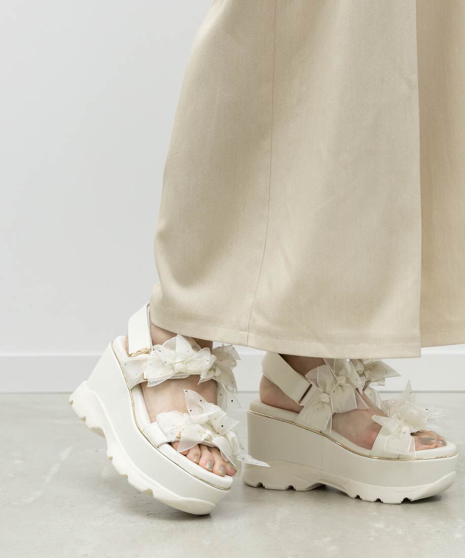  「シアーミニリボンウェッジスポーツサンダル」|サンダル|