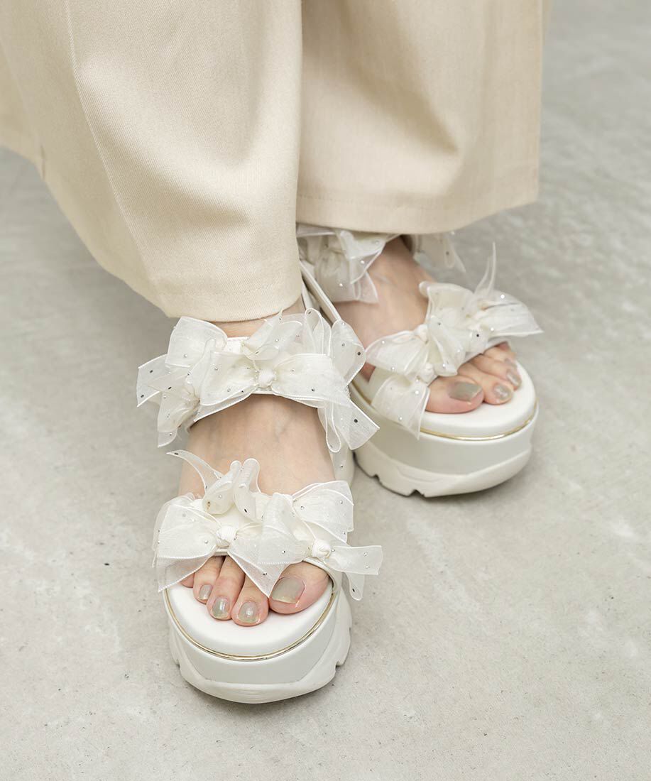  「シアーミニリボンウェッジスポーツサンダル」|サンダル|