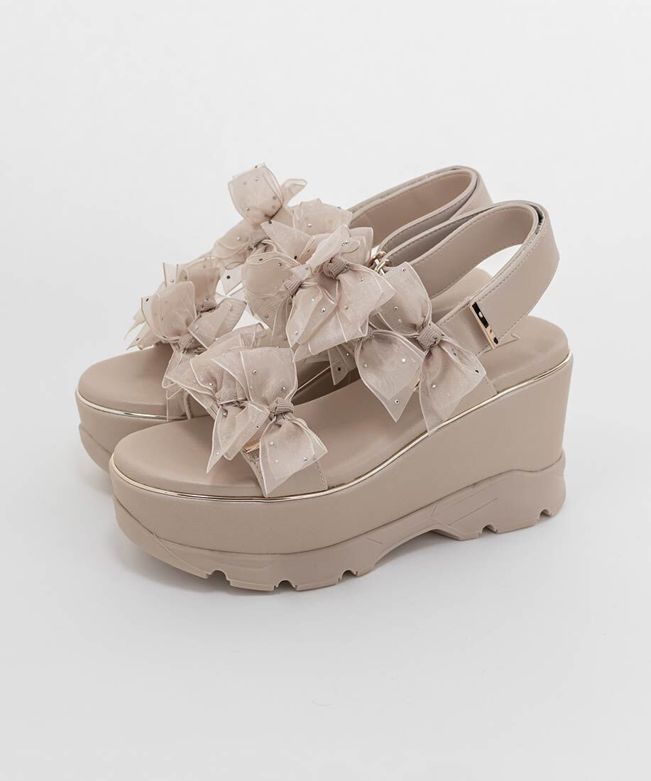  「シアーミニリボンウェッジスポーツサンダル」|サンダル|