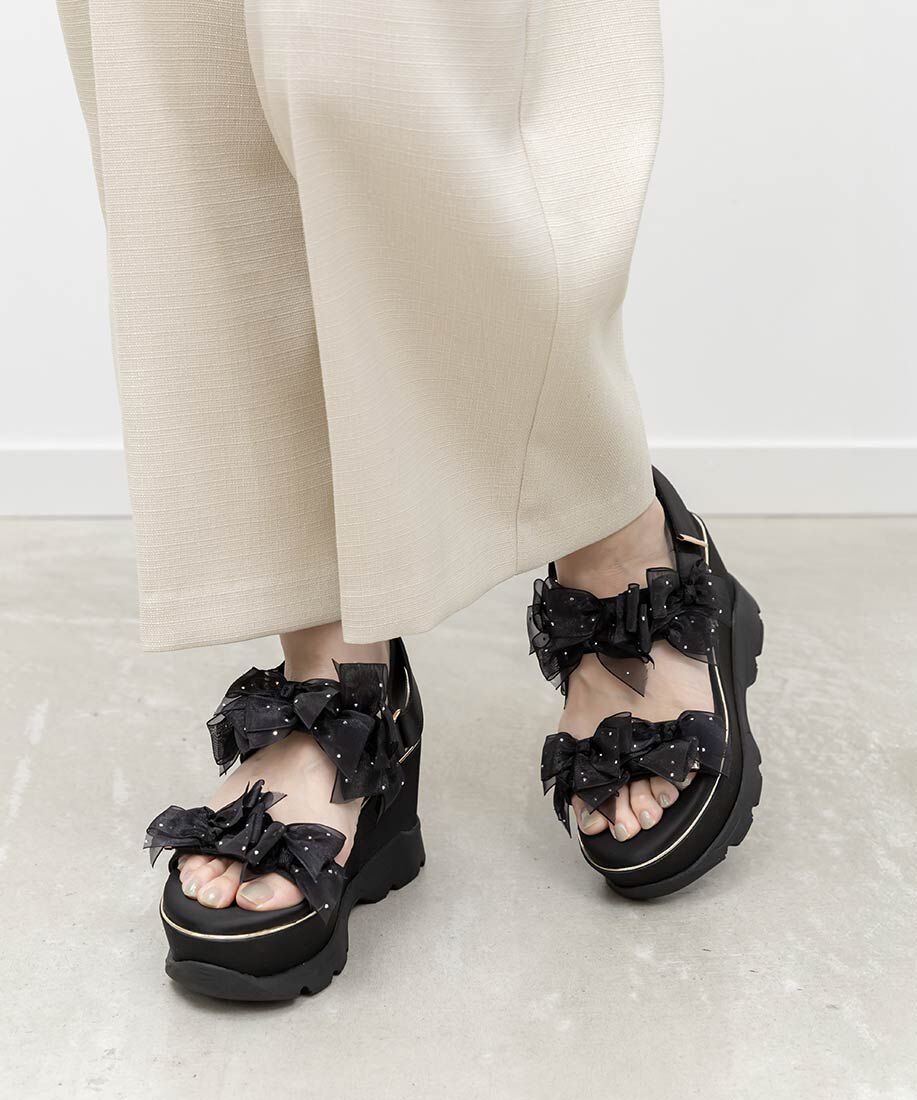  「シアーミニリボンウェッジスポーツサンダル」|サンダル|
