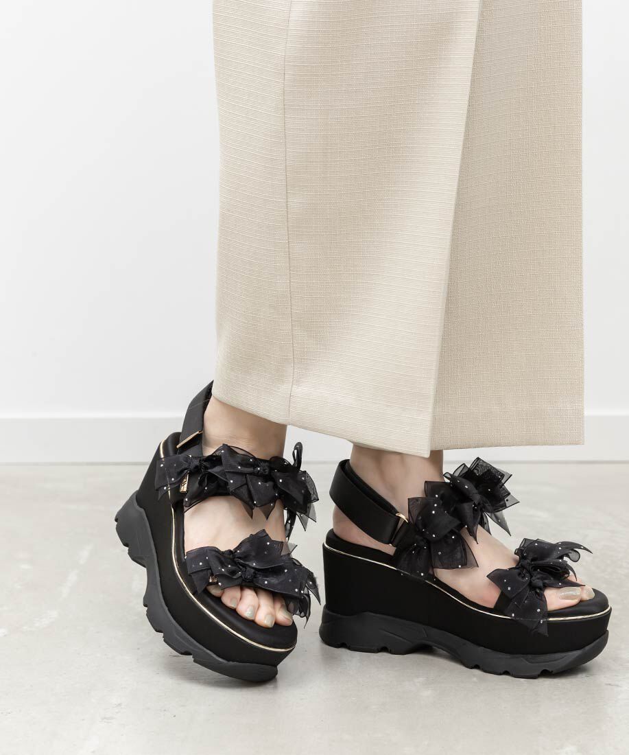  「シアーミニリボンウェッジスポーツサンダル」|サンダル|